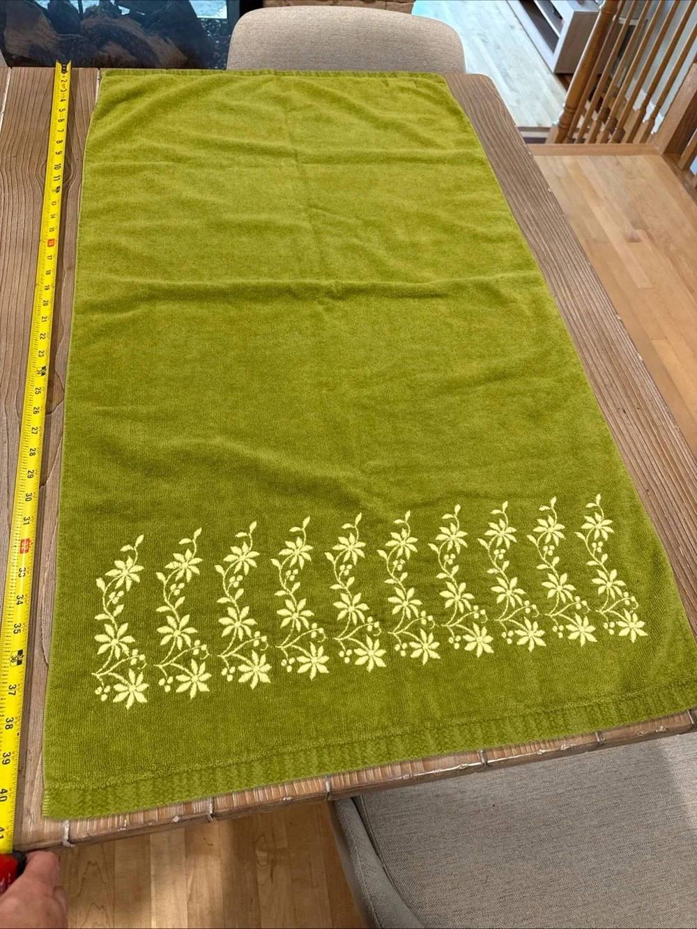 MCM Dundee Golden Crown Towel Set 3pc Avocado Green Floral Vine Retro Cotton USA